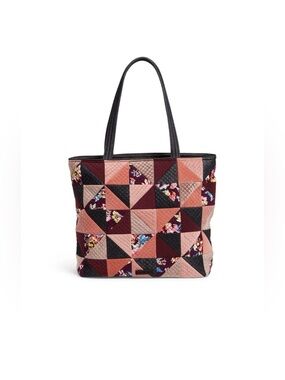 Vera Bradley Iconic Vera Tote Denim Patchwork Quilted Zip Top Bag